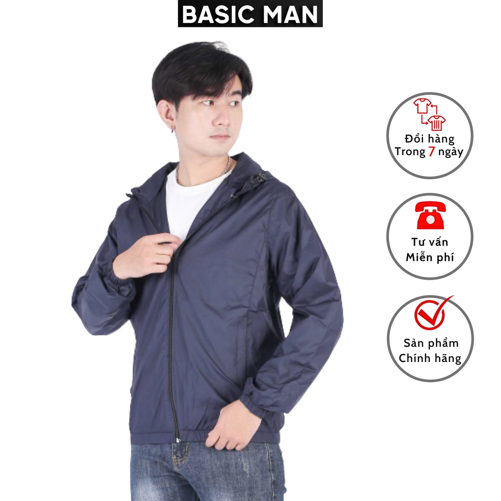 Áo khoác gió nam nữ BASIC MAN 2 lớp lót lưới siêu nhẹ có mũ chum đầu chống nắng bụi - AGIO 003