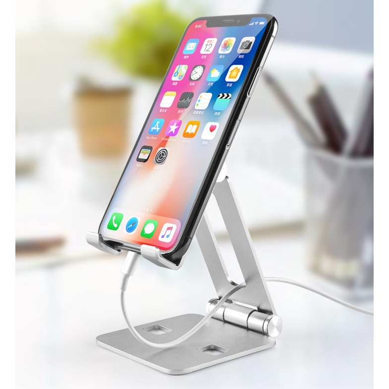 Giá đỡ điện thoại di động, ipad, máy tính để bàn bảng bằng hợp kim nhôm chắc chắn, điều chỉnh góc kiêng, gấp gọn.