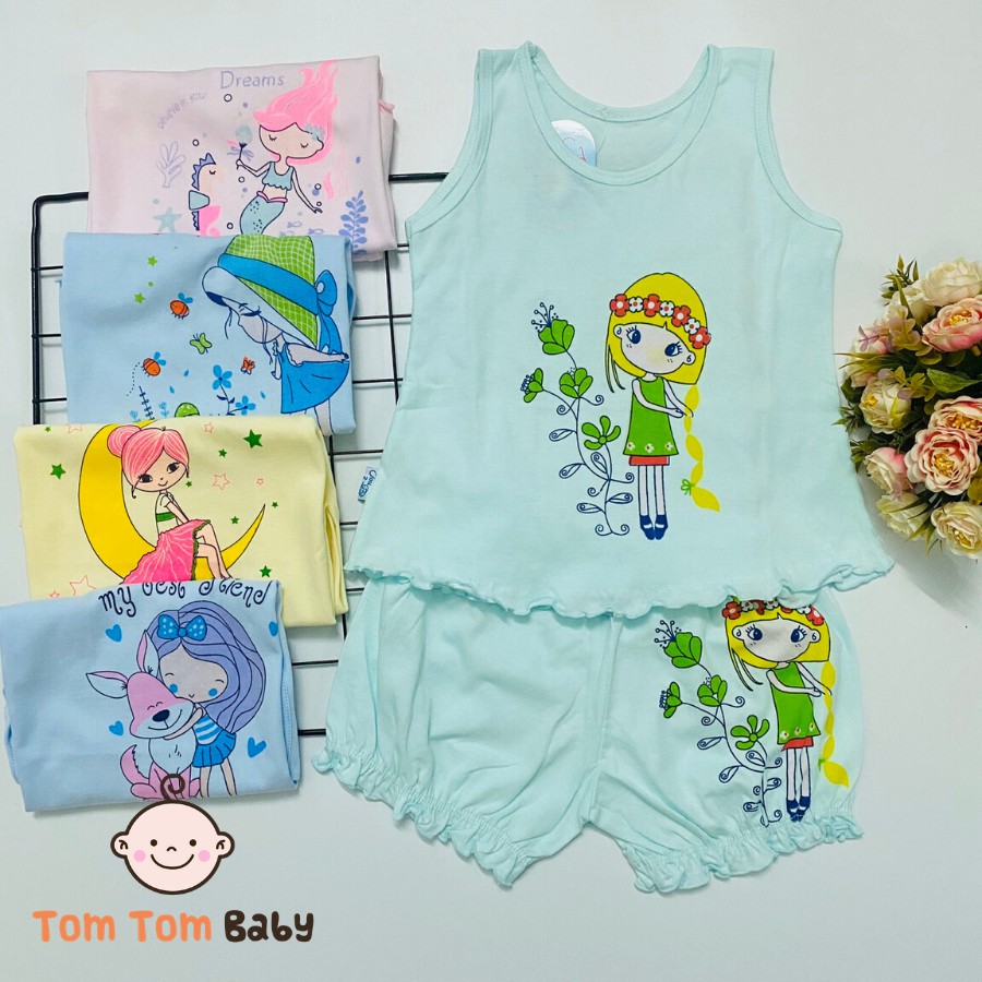 Đồ bộ bé gái cotton mùa hè - Mẫu Áo Bèo, quần nhún Màu Nhạt JOU siêu xinh cho bé gái ( Hàng Việt Nam chất lượng)