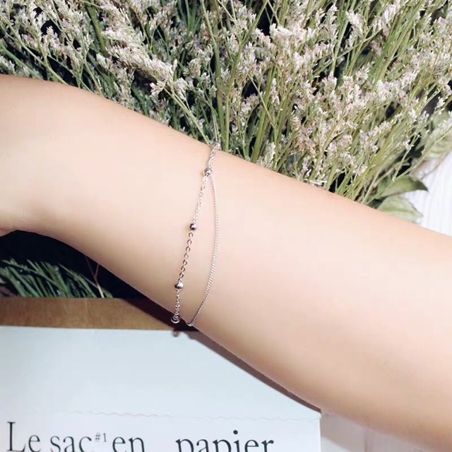 Vòng tay nữ lắc tay nữ bạc s925 những hạt tròn dây kép basic Cá jewelry LTB3