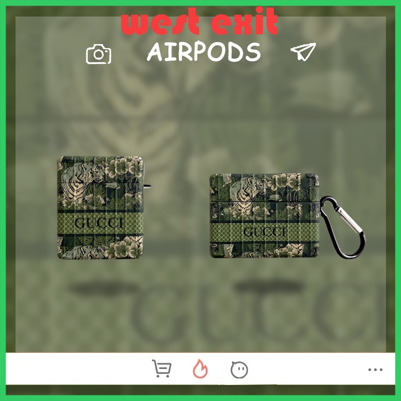 Vỏ Bảo Vệ Hộp Sạc Tai Nghe Bluetooth AirPods 3 / Pro Họa Tiết Logo Gucci Hình Hổ Màu Xanh Lá Thời Trang