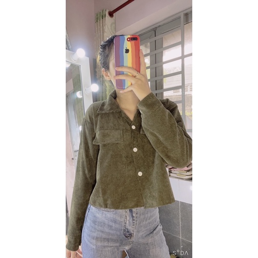 Sơ mi nhung tăm croptop túi hộp