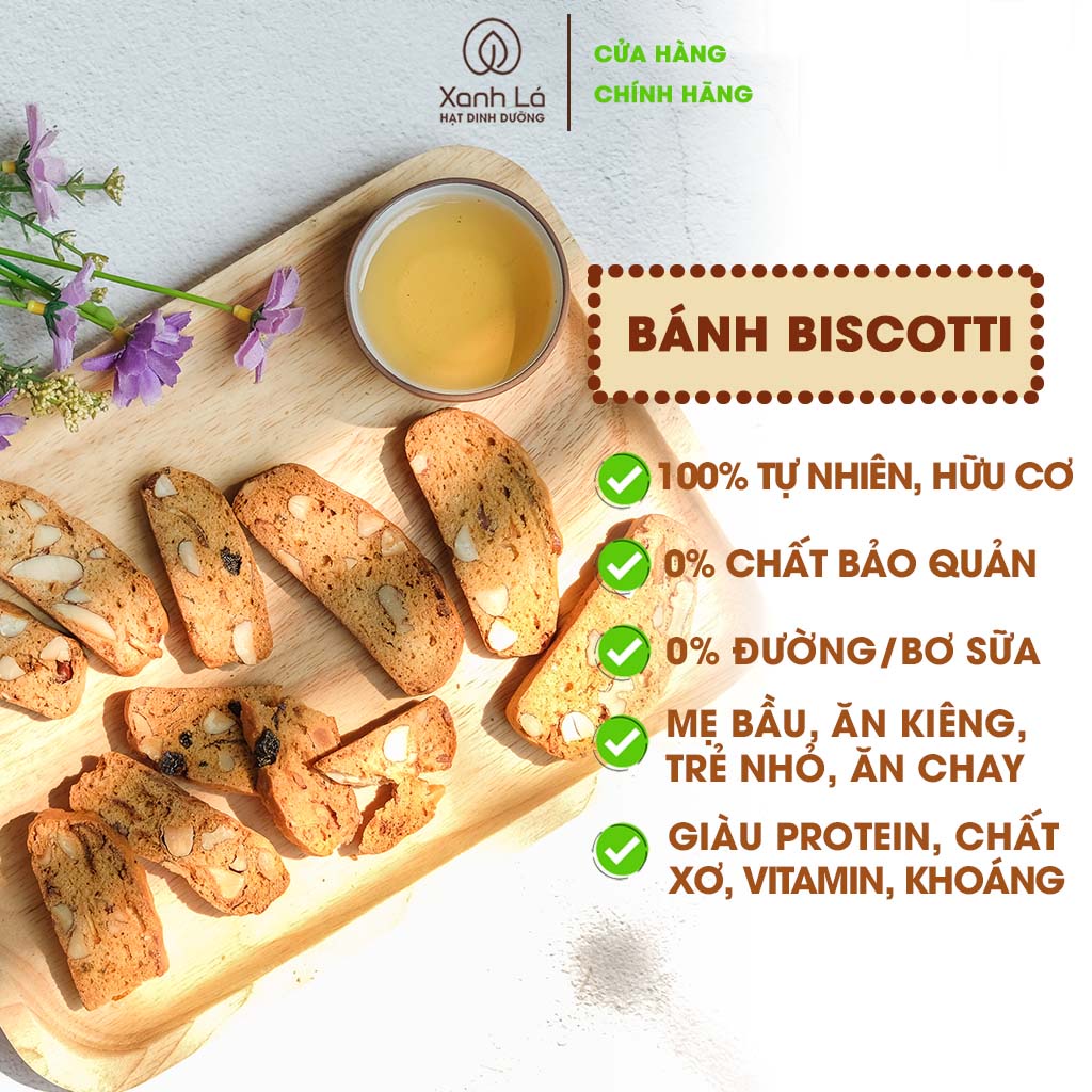 Bánh BISCOTTI hữu cơ nguyên cám không đường Ăn Kiêng, Giảm Cân An Toàn Xanh Lá - Bánh Ngũ Cốc Giảm Cân Healthy