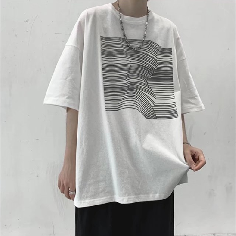Áo Thun Tay Ngắn Dáng Rộng In Họa Tiết Kẻ Sọc Phong Cách Hip Hop Hàn Quốc Thời Trang Cho Nam