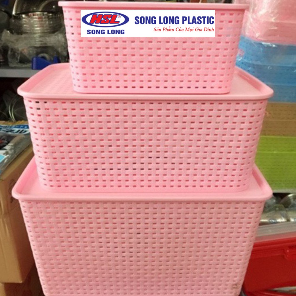 Giỏ nhựa đựng đồ có nắp Song Long Plastic đa năng tiện dụng, nhiều size( lớn:3388; trung:3387; bé:3386)