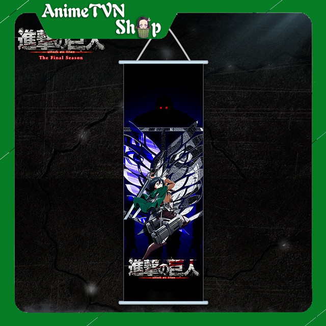 Poster vải lụa tranh lụa treo tường hình Anime Manga - Attack on Titan (Tấn công người khổng lồ) Size 30x70cm