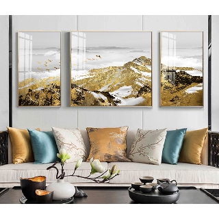 Tranh núi vàng tranh trang trí phong thủy tài lộc bóng kính hoặc canvas ZTU_103321