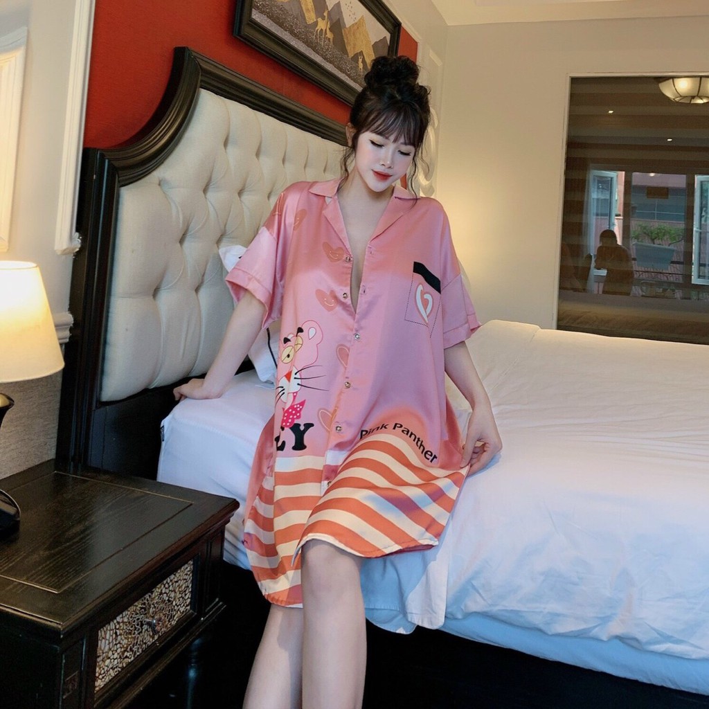 Váy Ngủ Dáng Sơmi Cực Xinh Chất Liệu Lụa Satin Mềm Mịn Phom 45-60kg | BigBuy360 - bigbuy360.vn