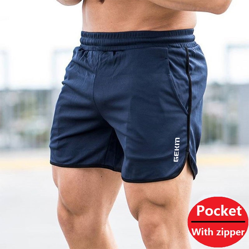 Quần đùi thể dục có túi khóa kéo nhanh khô thích hợp chạy bộ cho nam M-3XL