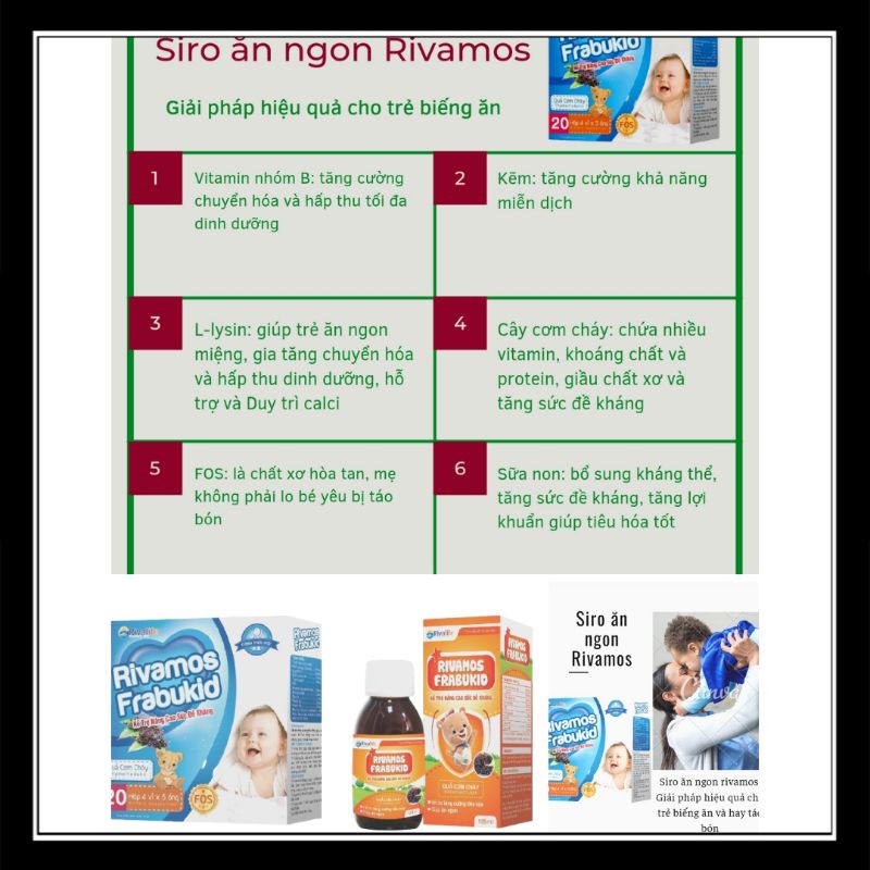 Siro ăn ngon cho trẻ, tăng cân, tăng cường đề kháng, giảm táo bón cho bé (Rivamos Frabukid)