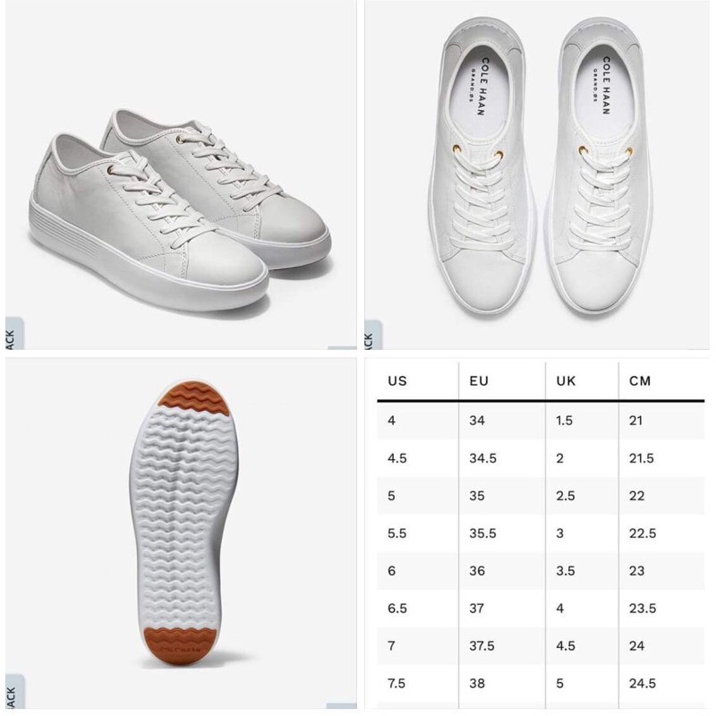 Giày sneaker Cole Haan nữ trắng size 36 cao 3,5cm
