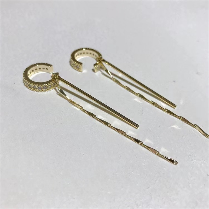 Khuyên Tai Kẹp Chữ C Đính Đá Zircon Không Xỏ Lỗ Phong Cách Retro Thời Trang