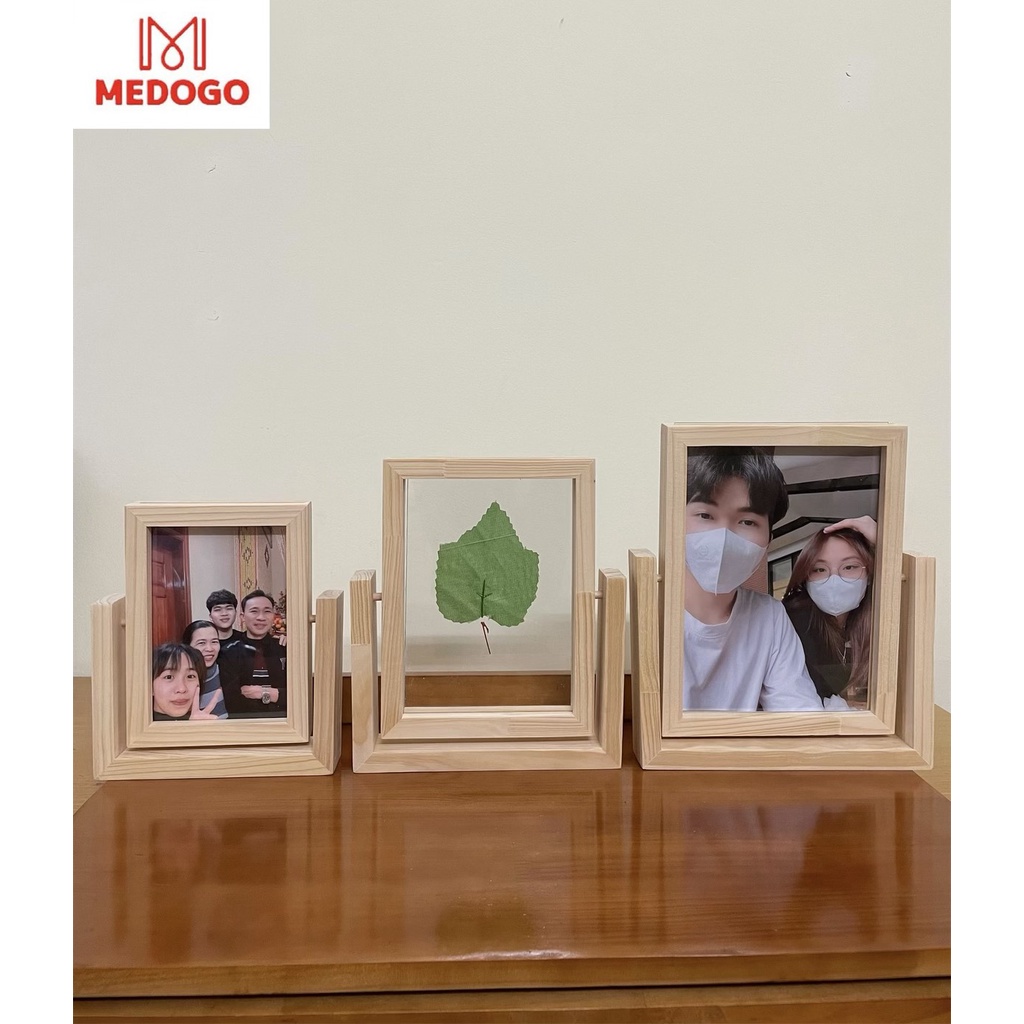 Khung ảnh gỗ MEDOGO để bàn xoay 360, gỗ thông nhập khẩu trang trí nhà cửa phong cách hiện đại
