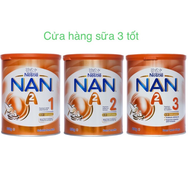 [Mã 267FMCGSALE giảm 8% đơn 500K] Sữa NAN A2 Úc Số 1,2,3 Lon 800g (date 5/2022)