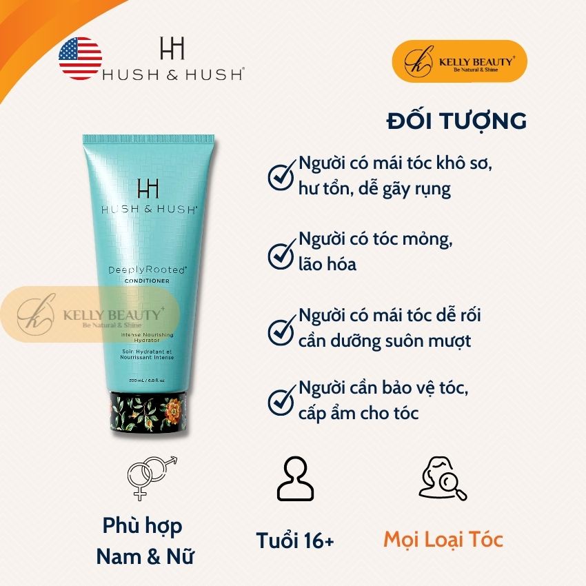 DeeplyRooted Conditioner Hush And Hush – Dầu Xả Cấp Ẩm, Phục Hồi Tóc Hư Tổn, Gãy Rụng; Tóc Mềm Mượt | Kelly Beauty