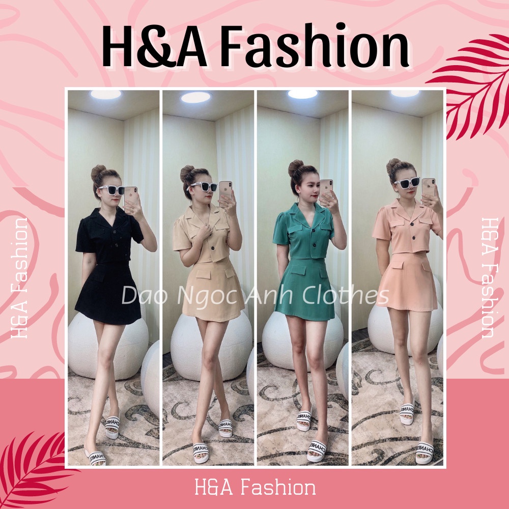 Set bộ cổ vest tay ngắn kèm chân váy túi hộp chất kaki cứng siêu thoáng mát, thoải mái
