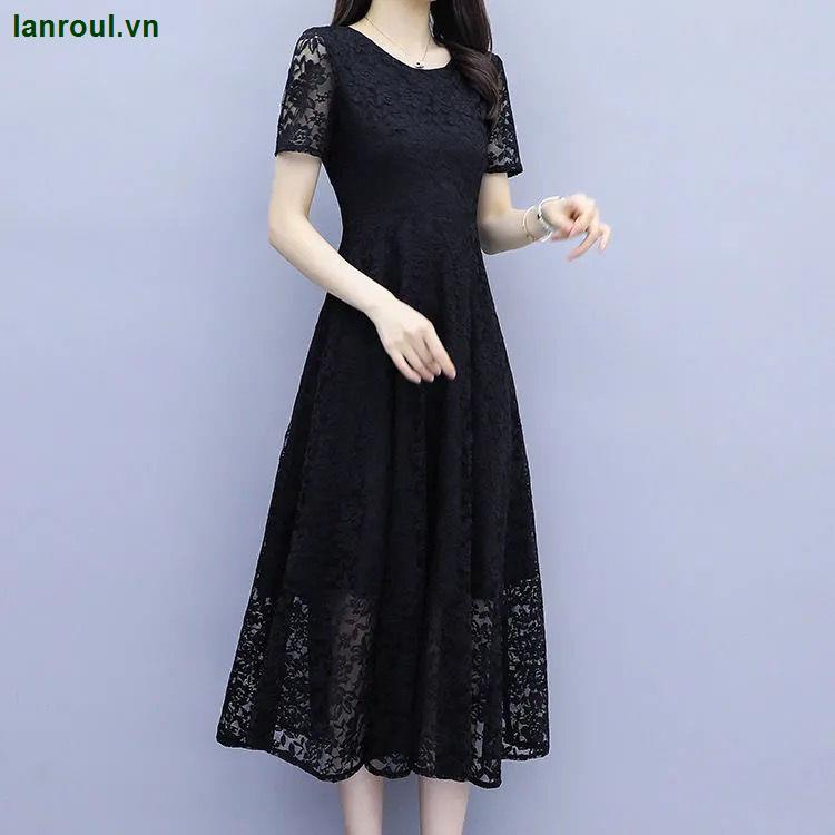 Đầm Dài Qua Gối Tay Ngắn Phối Ren Phong Cách Mới Dành Cho Phụ Nữ Trung Niên 2022