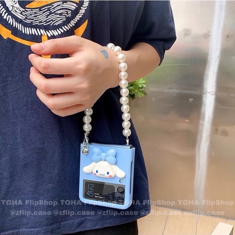 [HÀNG SẴN] Ốp Samsung Z Flip 3 / Z Flip 4 màu xanh blue pastel cún nơ có dây xách Z Flip3 / ZFlip3 / Z Flip4/ ZFlip4