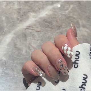 Nailbox thạch hồng cam kẻ vẽ caro tráng gương giấy nhún