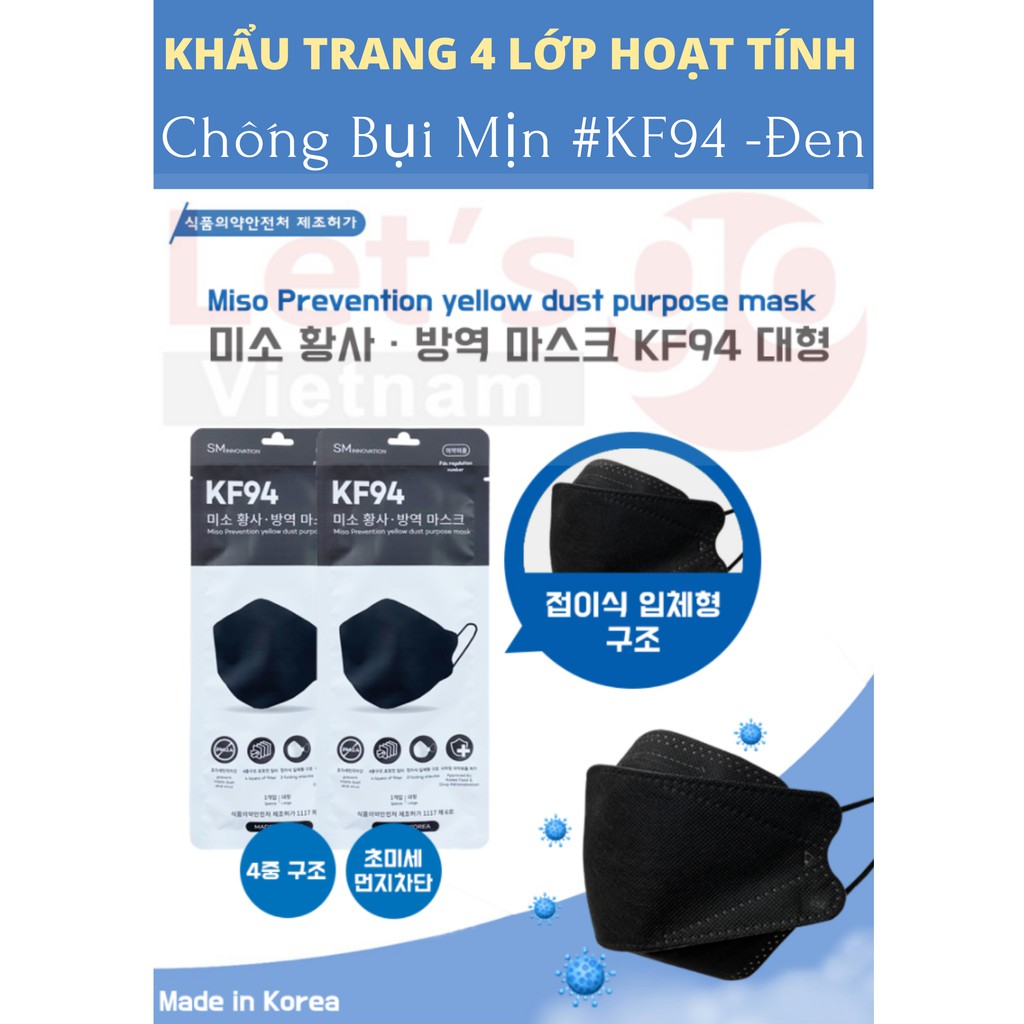 Khẩu Trang Hàn Quốc 4 lớp Lọc Đến 94% Bụi Mịn KF94 MASK (1 Chiếc/ Size Lớn)
