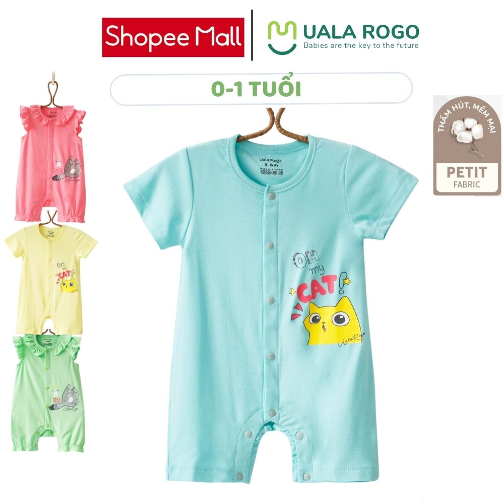 Bodysuit cho bé sơ sinh Uala rogo 3-12 tháng Petit mềm mịn gọn gàng cúc bấm giữa liền thân UR2285