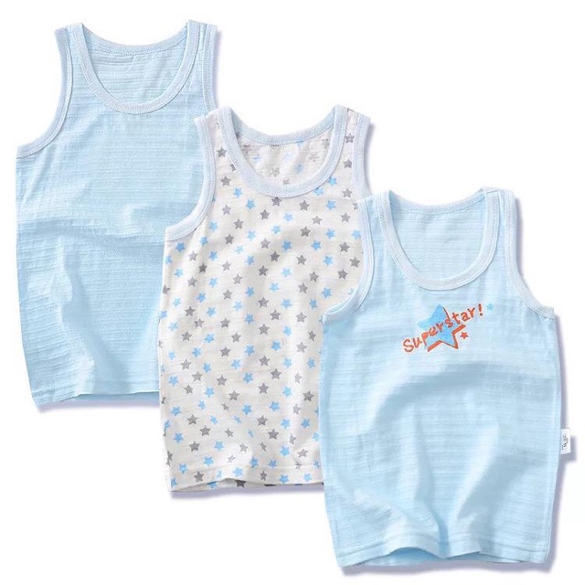 SET 3 ÁO 3 LỖ COTTON SỢI TRE CHO BÉ TRAI BÉ GÁI (có clip)