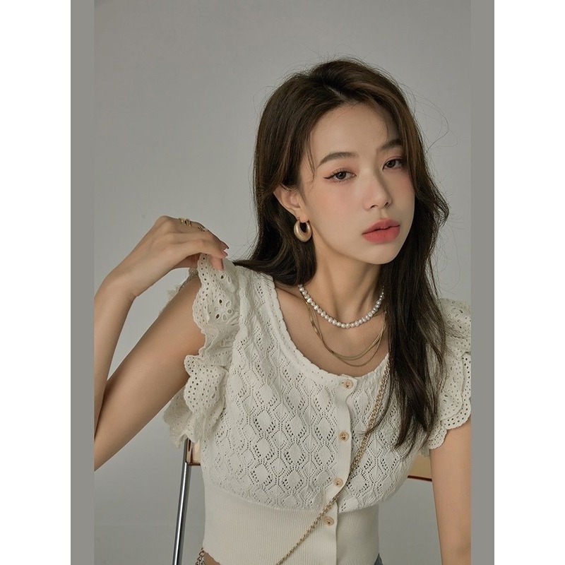 Áo Sweater Dệt Kim Thiết Kế Đục Lỗ Màu Sắc Ngọt Ngào Thời Trang Mùa Hè Cho Nữ