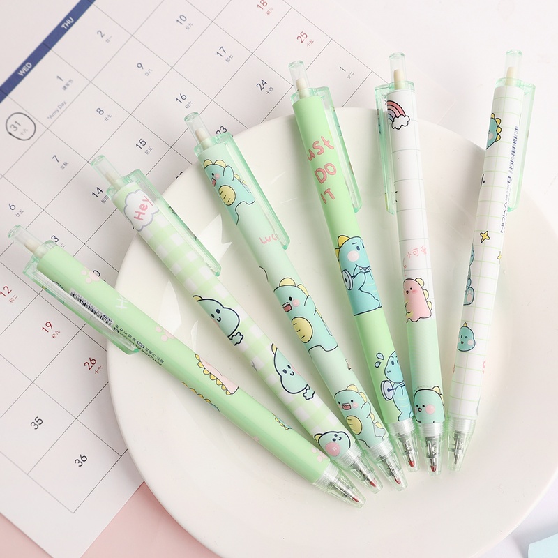 1 Set Bút Mực Gel Ngòi 0.5mm Mực Đen Hình Khủng Long Đáng Yêu