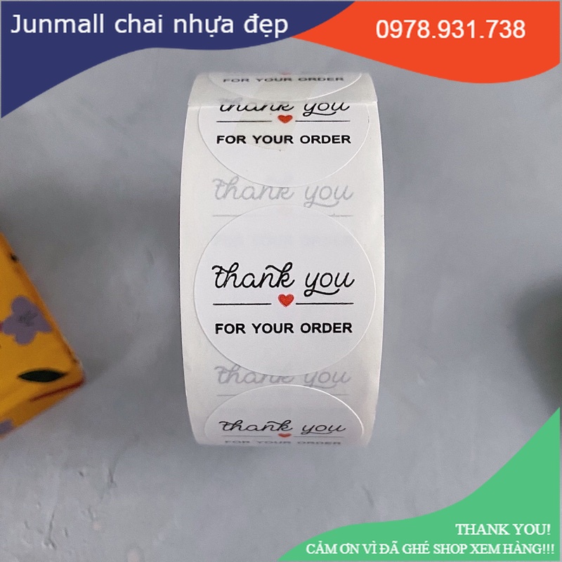 Cuộn 500 tem sticker thank you, nhãn dán thư, quà tặng