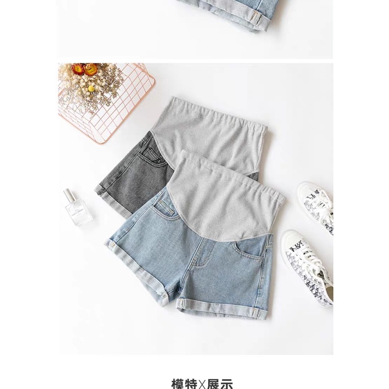 QUẦN SHORTS BẦU QC - sooc bà bầu thời trang mùa hè đi chơi - chất liệu quần Jeans bầu cao cấp có chun bụng