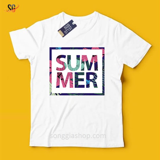 Áo thun hội nhóm unisex nam nữ gia đình SUMMER phông màu trắng thun cotton mềm mịn SGS7137 | SG