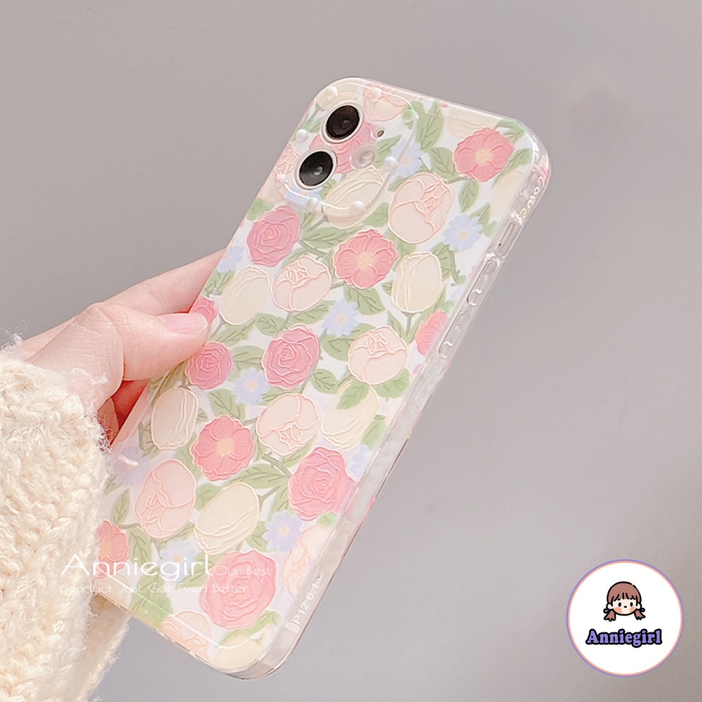 Ốp điện thoại TPU họa tiết hoa có chuỗi hạt ngọc trai giả đeo cổ tay cho IPhone 14 13 12 11 Pro Max X Xs Max XR 8 7 Plus SE