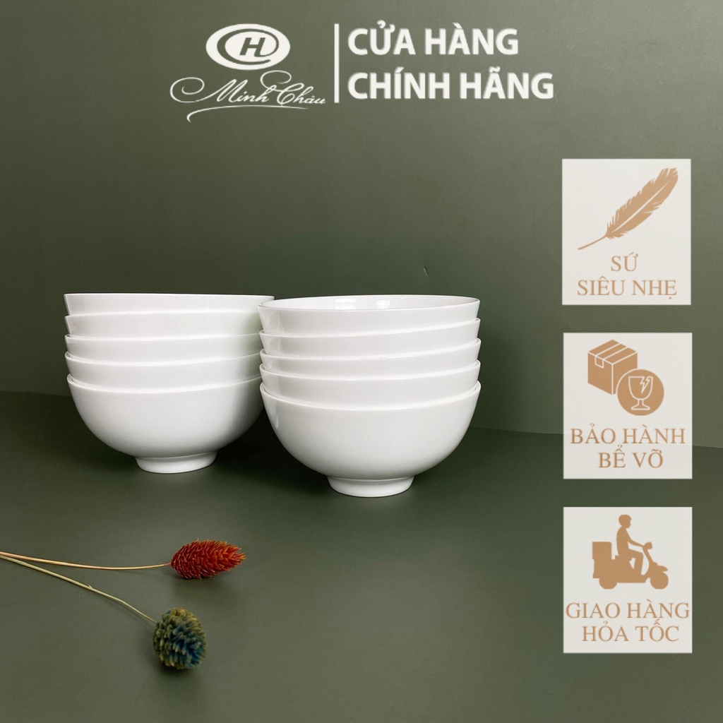 [Sứ Siêu Nhẹ] Bộ Bát Cơm Sứ Xương Trắng Trơn - C02 - Sứ Minh Châu