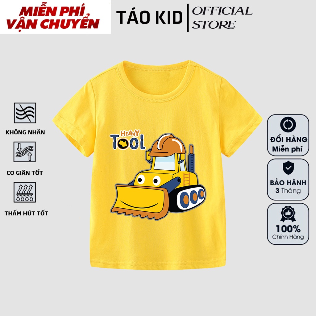 Áo thun bé trai bé gái cộc tay Táo Kid chất cotton in hình Máy Xúc 3 từ 0 đến 10 tuổi TK125