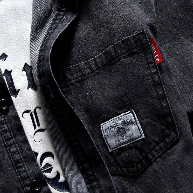 Mùa xuân và mùa thu Áo sơ mi denim đen nam dài tay Hàn Quốc Slim Hợp thời trang đẹp trai Áo sơ mi retro Nhật Bản | BigBuy360 - bigbuy360.vn