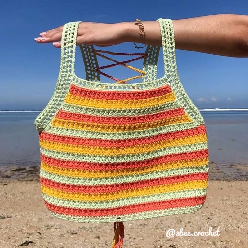 Áo croptop len đan lưng Stripes Top by 3bee.crochet