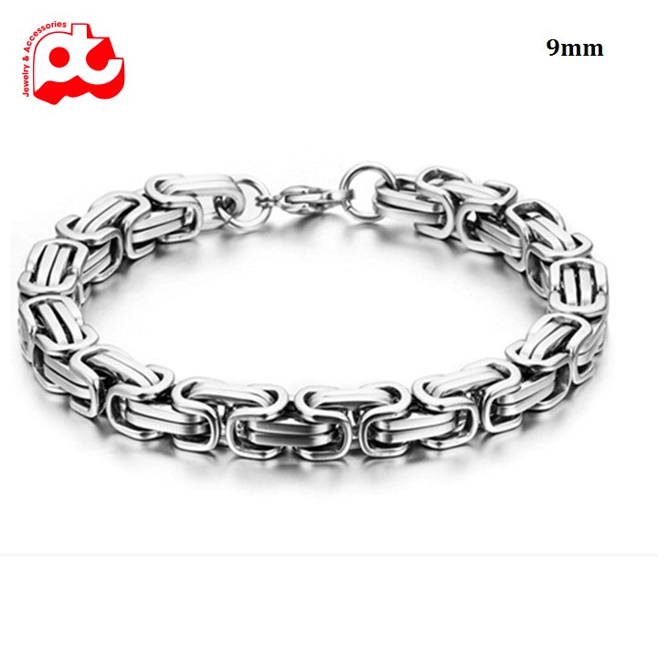 Lắc tay nam cao cấp đẹp sang trọng titan thép không gỉ kiểu ziczac vuông PT JEWELRY kích cỡ 9mm màu trắng PTLTNA78