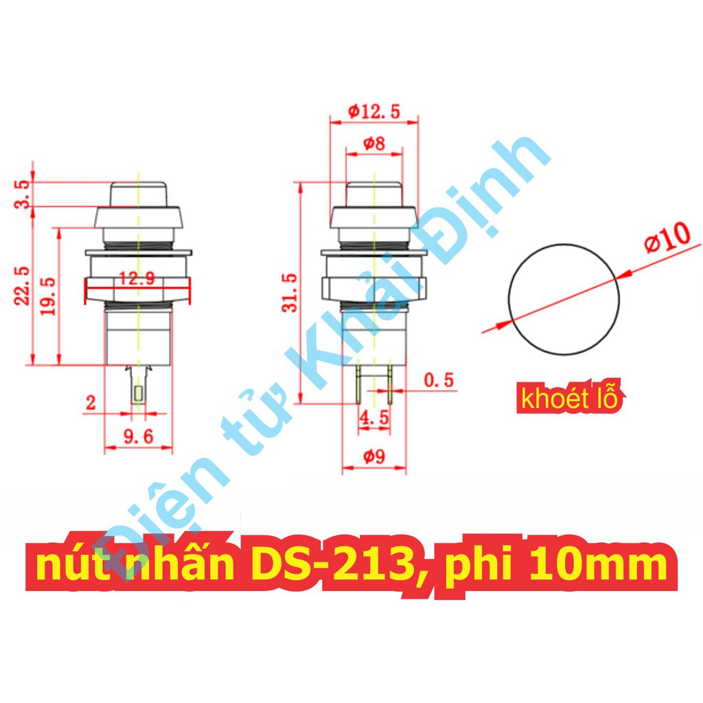 5 cái nút nhấn dạng ON/OF, nút nhấn ấn giữ, tắt mở DS-213, phi 10mm có 6 màu (giá 5 cái cùng loại) kde6511