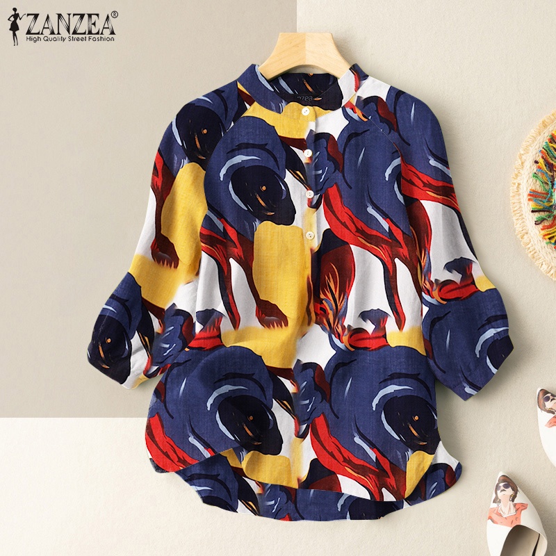 Áo kiểu ZANZEA cổ tròn tay 3/4 in hoạt hình vintage cho nữ