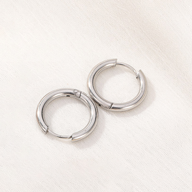 Punk Rock Rhodium Hoop Stainless Steel Circle Earring for Women Men Ear Ring YKT