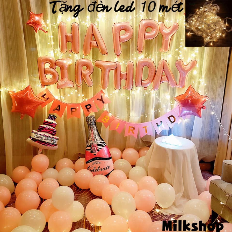 Combo bóng bay trang trí sinh nhật A85 tông màu hồng - TẶNG KÈM ĐÈN LED TRANG TRÍ