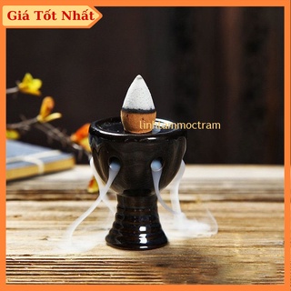 Thác khói trầm hương hình đài sen bằng gốm sứ mẫu nhỏ