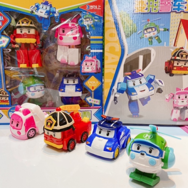 [Mã TOYDEC hoàn 20K xu đơn 50K] Biệt đội 4 xe Robocar PoLi ( Loại to ) biến hình cảnh sát ( ảnh &clip thật ) no.168-4