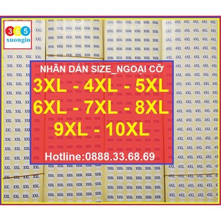 Nhãn decal size quần áo ngoại cỡ dành cho đồ béo, big size lớn ( 3XL,4XL,5XL,6XL,7XL,8XL,9XL,10XL )