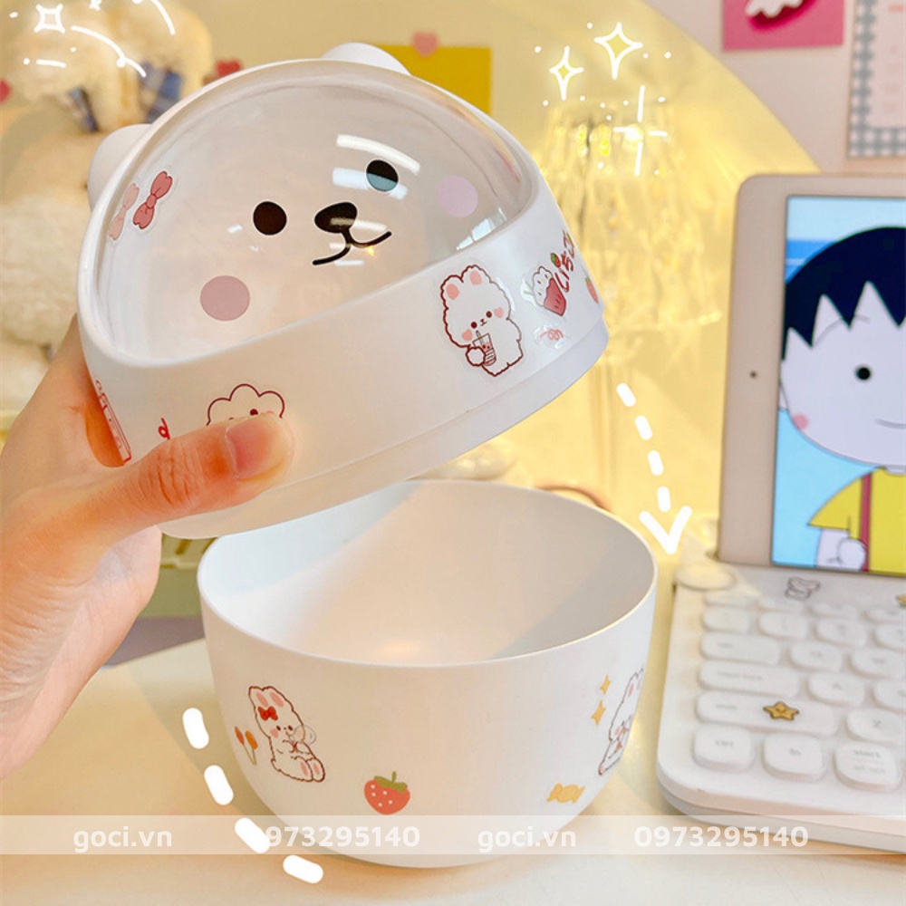 Thùng rác mini có nắp đậy để bàn hình gấu mèo cute   sọt đựng rác thông minh dễ thương văn phòng phẩm