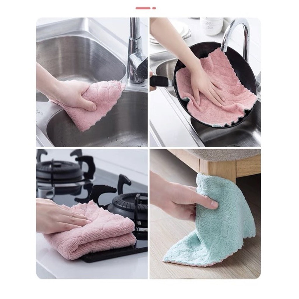 Khăn lau bếp đa năng 2 mặt siêu thấm kích thước 14cmx21cm mềm mịn kháng khuẩn khăn lau bàn ghế CozyBin