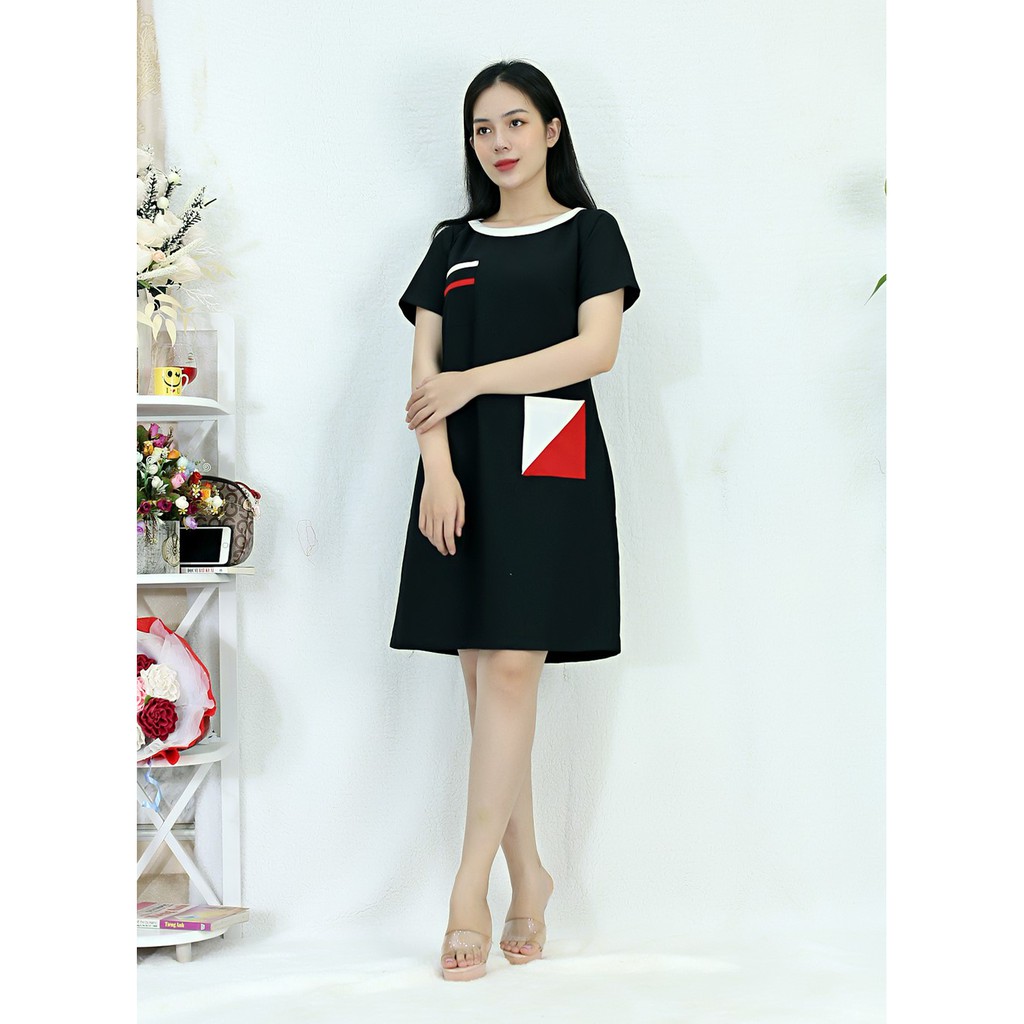 Đầm DÁNG SUÔNG MÀU ĐEN PHA TÚI CỰC KỲ DỄ THƯƠNG - VẢI COTTON LẠNH cao cấp co dãn đứng phom, đường may siêu đẹp