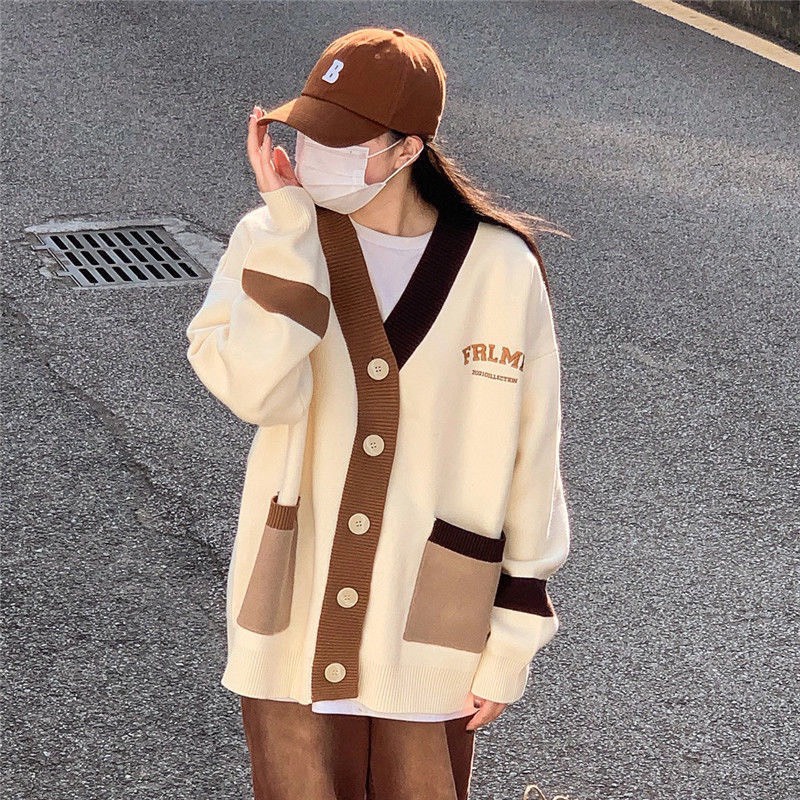 Áo Khoác Len Cardigan FRLMK thêu chữ chất liệu len dệt siêu thời trang, Áo Cardigan Len Hottrend 2022