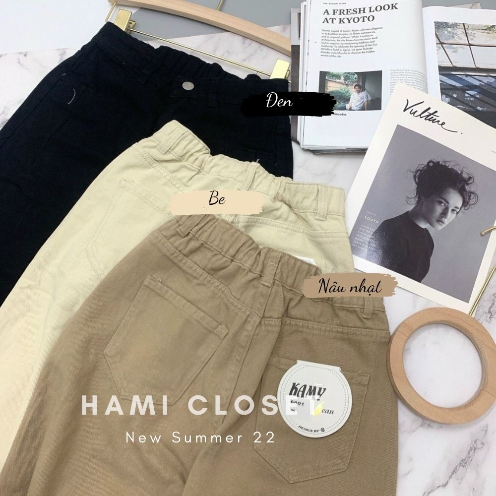 Quần nư baggy jeans kaki baggy kiểu dáng trơn basic chun sau phong cách đơn giản vintage 6801
