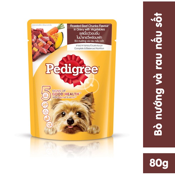 Thức ăn cho chó lớn dạng sốt Pedigree vị bò nướng và rau củ 80g